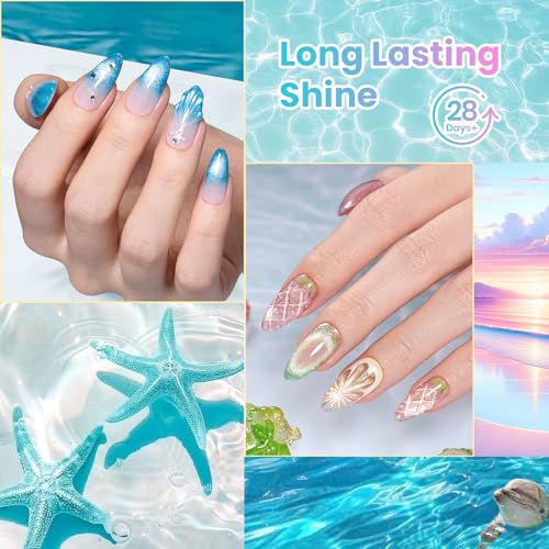 Image of Beetles Dream Coast Cat Eye Gel Nail Polish Set - 8 Colors Glitter Gel Nail Polish Kit Pink Yellow Green Blue Purple Magnetic Shine Soak Off UV Salon DIY Gift Manicure for Women