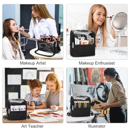 Image of Makeup Brush Case Stand-up Makeup Cup Makeup Brush Holder Travel Professional Cosmetic Bag Artist Storage Bag with Shoulder Strap and Adjustable Divider (large black), 01-Black, 01-Large, Makeup Brush