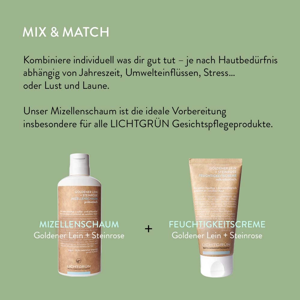 Startset Basics Gesicht, Mizellenschaum und Feuchtigkeitscreme, milde Gesichtsreinigung und Pflege mit Bio-Leinöl, für jeden Hauttyp, auch sensible Haut, vegan, Made in Germany