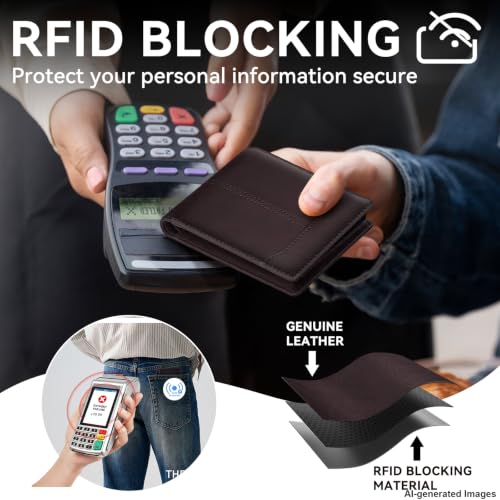 Image of furid Top Grain Leather Wallet Men: RFID Minimalist Bifold Credit Card Holder with 2 ID Windows - Slim Front Pocket Wallets for Men - Gifts for Husband Father on Anniversary Birthday
