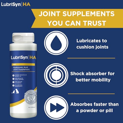 LubriSynHA Hyaluronic Acid Hip & Joint Care Supplement for Dogs, Cats & Horses – Liquid Oral HA for Pets – Joint Support Supplement Promotes Mobility, Flexibility, Cartilage Health & Comfort – 8oz