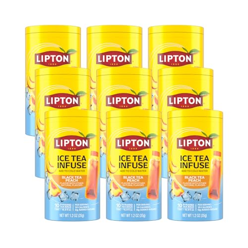 Lipton Ice Tea Infuse Black Tea Peach Cold Brew Tea Bags for On-The-Go or At Home 10 Tea Bags (Pack of 9)