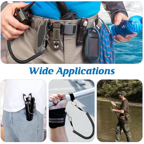 6 PCS Fishing Lanyards, Safety Retractable Coiled Lanyard Spring Coil Cord Keychain, Fishing Tool Tether Steel Wire Coiled Lanyard with Carabiner and Split Ring for Pliers Boating Kayak Pliers Boating