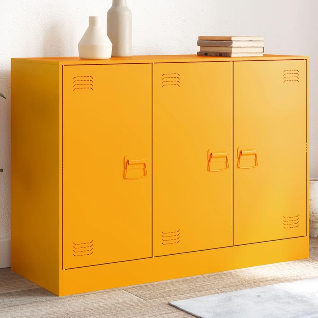 Armario archivador Armario Metalico Armario Oficina Muebles Oficina Armario archivador Archivos de Oficina con 3 Puertas 99 x 39 x 73 cm Amarillo Mostaza