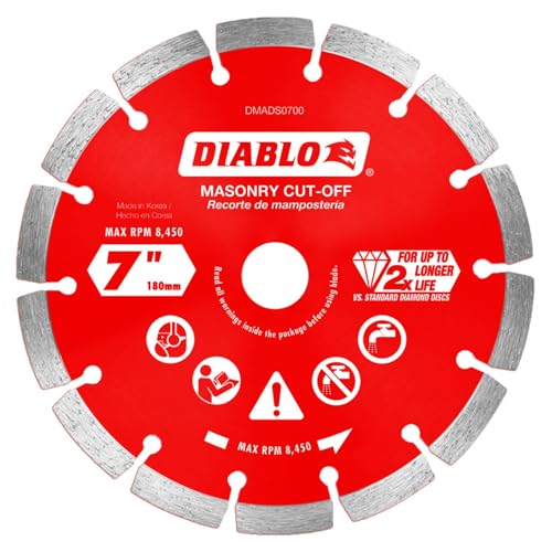 Diablo Diamond Segmented Masonry Cut-Off Blade for Concrete, Brick and Block - 7" Diameter, 2.4mm Kerf, 8450 Max RPM - DMADS0700 by Diablo - Used condition - US$23.58