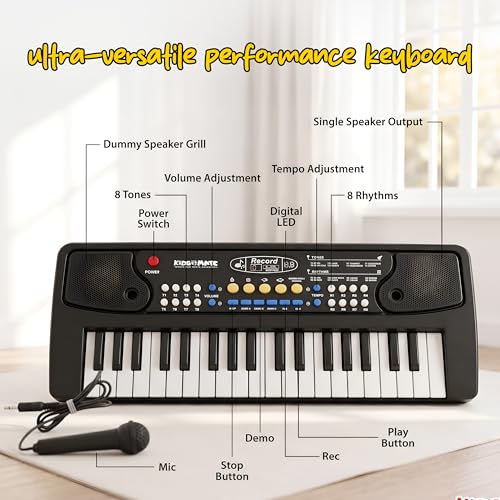 Image of Kidsmate Piano Keyboard for Kids with Mic, 37 Keys Music Toy, Electronic Piano with Recording Feature Builds Creativity & Rhythm Skills, Educational Musical Toy for Kids 3+ Years & Above