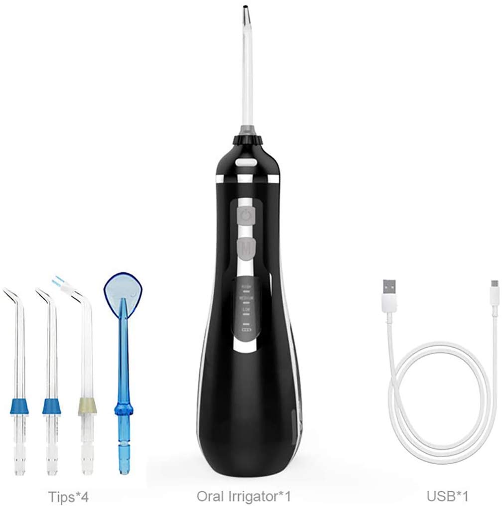 Irrigador bucal portátil / IPX7 Jet Wash Impermeable para Dientes, 3 Modos, con indicador LED, para Viajes y Familia,Negro