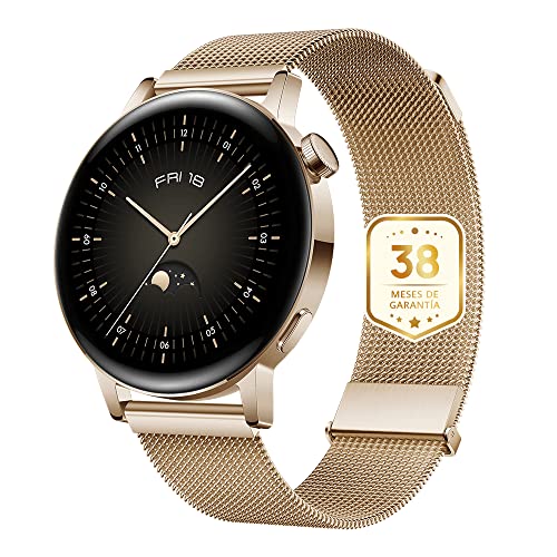 HUAWEI Montre GT 3 42 mm Smartwatch, Sport, avec Surveillance SpO2, avec Grand écran, entraînement, Intelligente, doré, Bracelet milanais doré + 38 Mois de Garantie