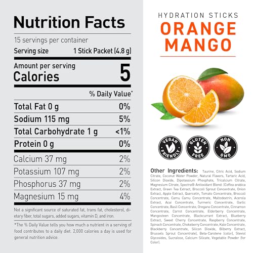 Image of Kaged Daily Hydration Stick Packets | Orange Mango | Sugar Free Electrolytes | Sports Drink Mix for Men and Women | 15 Servings