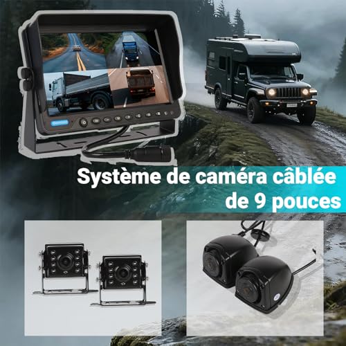 Caméra de recul 1080p avec moniteur IPS 9 pouces et 4 caméras infrarouges - 2