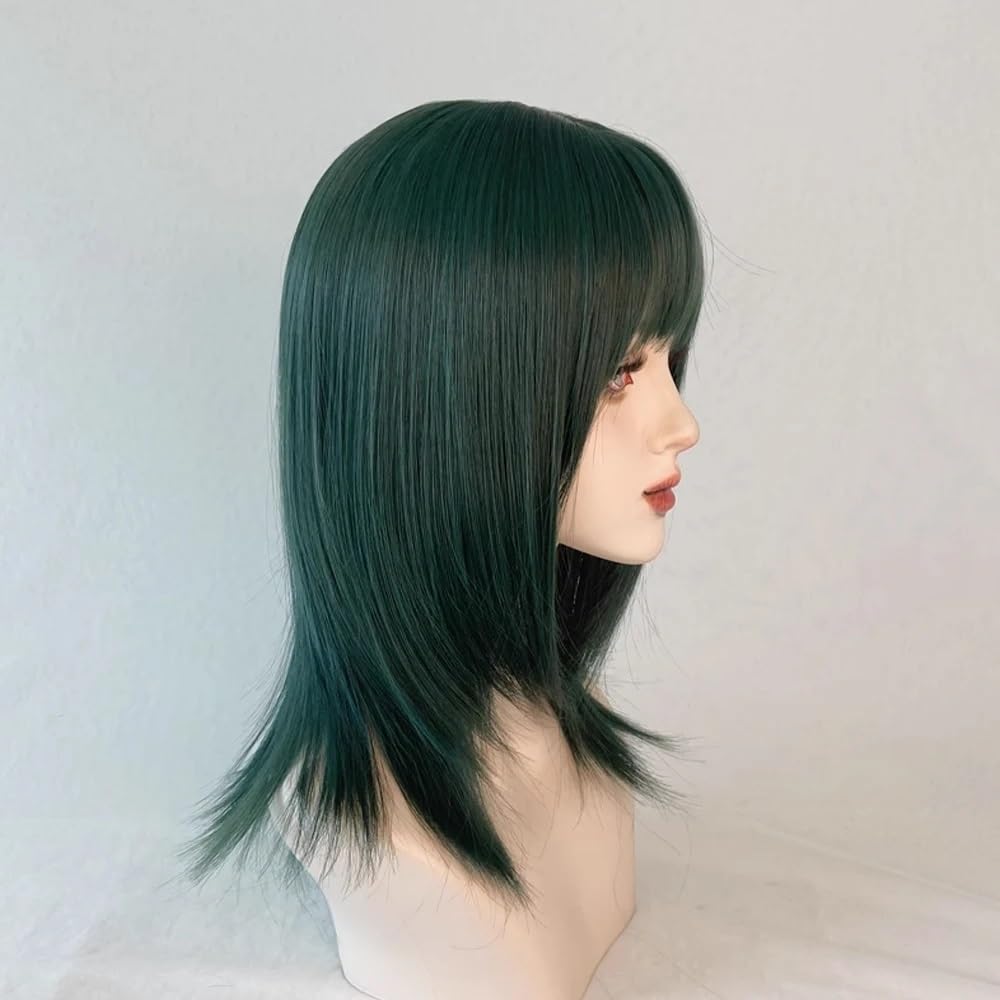Parrucca Parrucca Sintetica Corta e Liscia da Donna, Verde, con Frangia, Testa Mullet soffice for Feste quotidiane Parrucca Donna