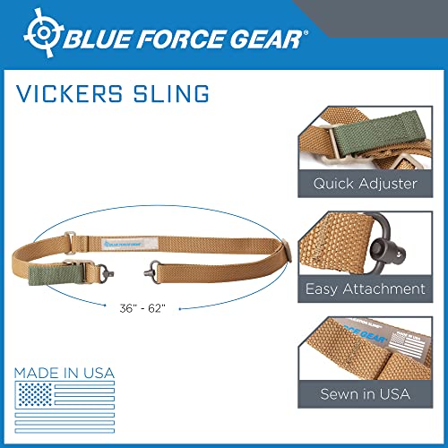 Blue Force Gear Vickers Push Button Sling | Adjusts For Carrying Positions | 2 Point Sling With Qd Points | 36-62 Inches (Black) #TOP2
