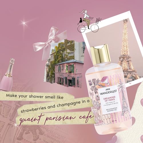 Image of Nykaa Wanderlust Dreaming of Paris Fruity Clensing Shower Gel, Champagne & Berries Fragrance, Vegan, Cruelty-Free, No Parabens, Rejuvenating Body Wash for Women