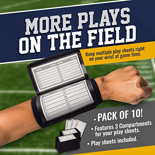 gsm brands quarterback qb play wristband - youth size - pro football armband playbook - 10 pack black