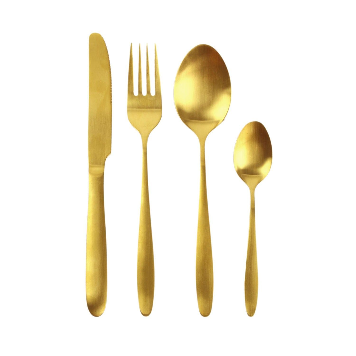 Juego de 3 cubertería de acero inoxidable, diseño dorado, 48 cubiertos, color dorado