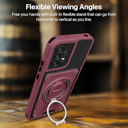 Image of Vaku Luxos Axion Armor Military Grade TPU Back Cover Case for Samsung Galaxy A53 5G with Magnetic Ring Holder Kickstand Camera Screen Protector- Maroon