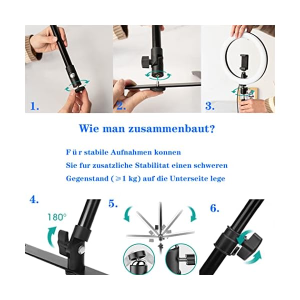 XUMI 10 Zoll dimmbares LED-Ringlicht mit Ständer und Telefonhalter, Desktop Einstellbares Stativ für YouTube Video… – Bild 3