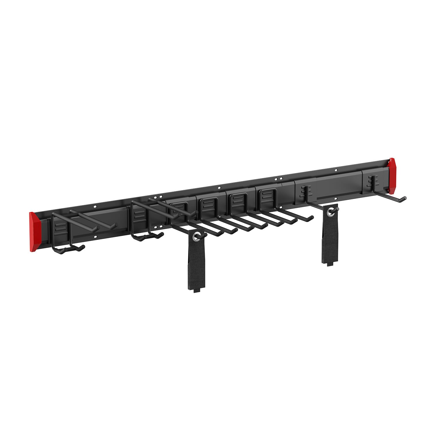Maclean MC-179 Soporte de pared para herramientas de jardín y organizador de garaje Sistema de almacenamiento de acero 228 kg con ganchos ajustables para palas escobas mangueras y cables