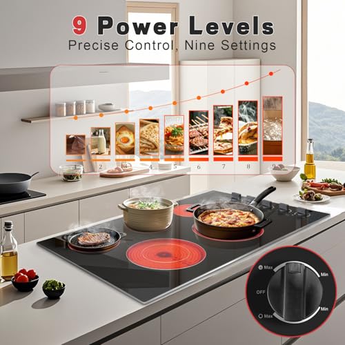 Image of Noxton 36 Inch 5 Burners Electric Cooktop, Built-in 36 inch Radiant Electric Ceramic Stove Top with Glass Protection Metal Frame,Knob Control, Hot Surface Indicator, 220-240v, No Plug, Hard Wire