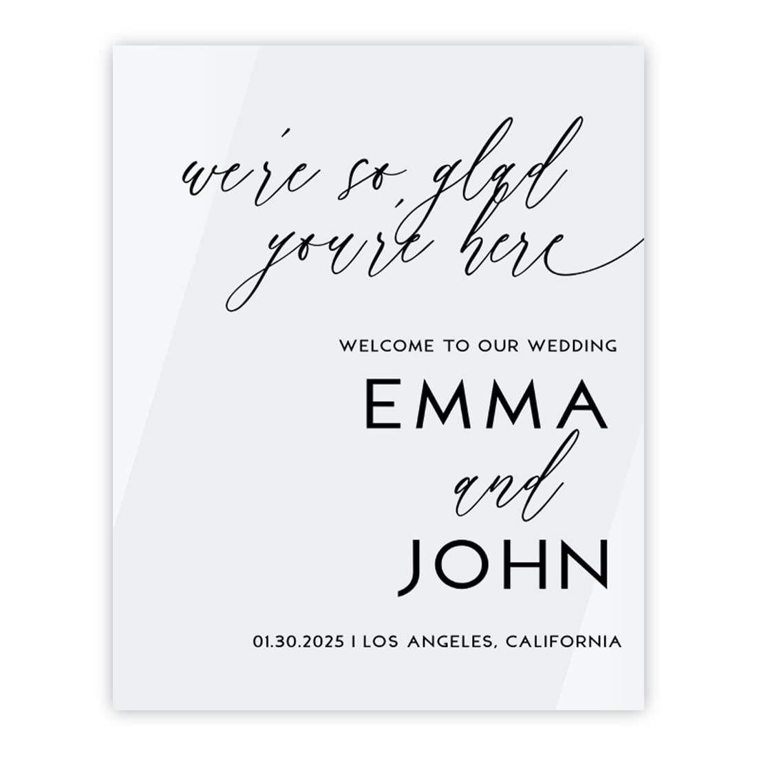 Andaz Press Personalized Welcome To Our Wedding Sign, Romantic Modern 16" x 20" Custom White Acrylic Wedding Welcome Sign for Reception, Ceremony,