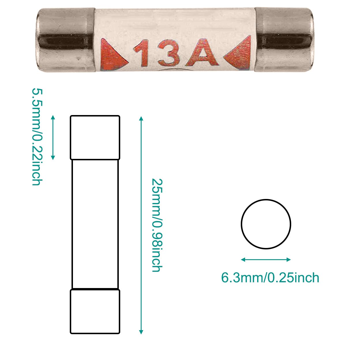 100 sztuk BS1362 bezpiecznik 3A 5A 10A 13A 1A amp 240V ceramiczne łączniki rurowe mieszane wtyczki domowe wtyczka UK Assortment Kit 6,3 x 25 mm 0,248 x 0,984 cala, 4 gniazda