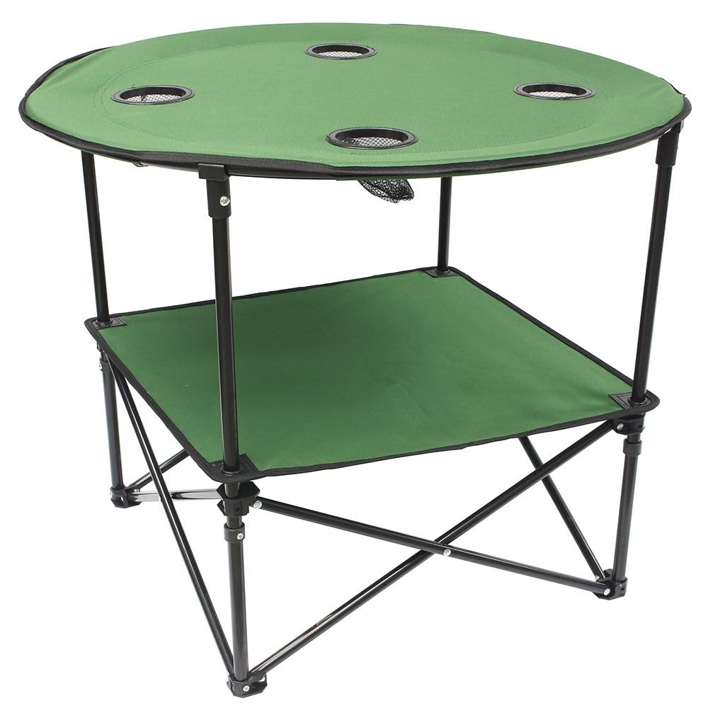 TERRE JARDIN Mesa Camping Plegable Tela con Estantería y Portavasos