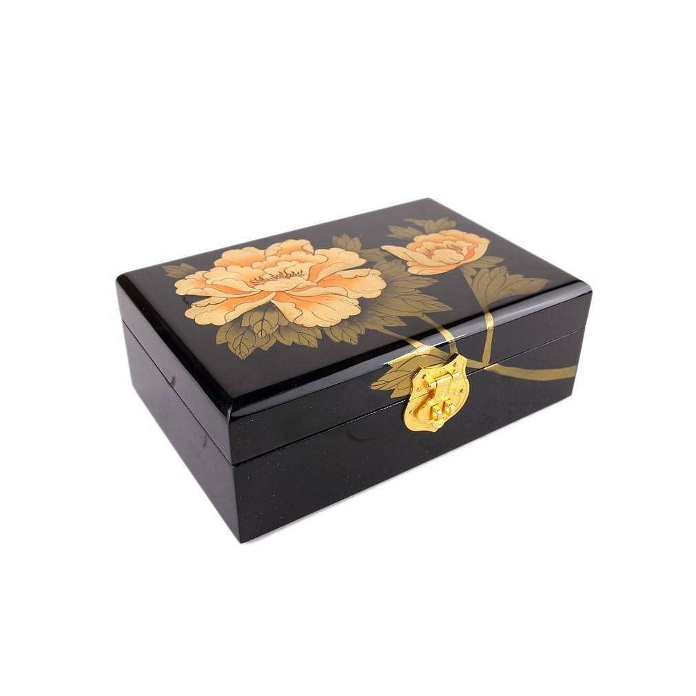 lachineuse - Schmuckkästchen mit goldener Pfingstrose - Aufbewahrungsbox aus lackiertem Holz - Schmuck- und Geheimbox - Chinesisches Dekor - Geschenkbox für Damen - Geschenkidee - 21 x 14 x 7 cm