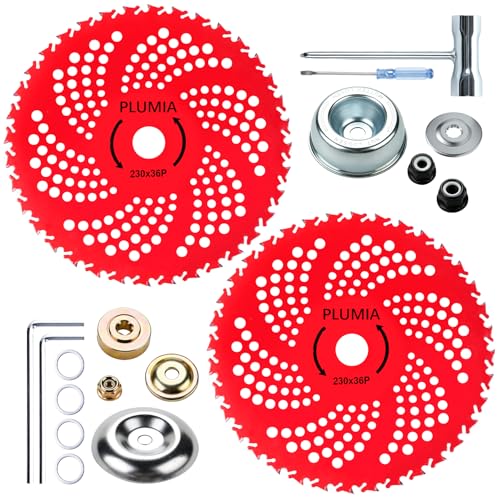 PLUMIA 9' x 36 Teeth Carbide Tipped Blades with Universal Adapter Kit, for Brush Cutter, Trimmer, Weed Eater, Compatible with Husqvarna, Stihl, and More (2 Pack)
