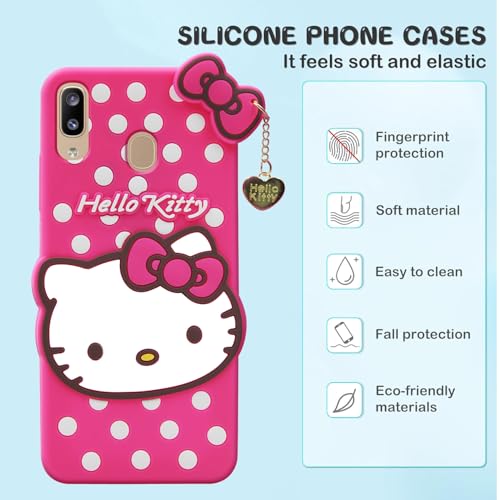 Image of Phone Case for Samsung Galaxy A30 4G, Silicone, Hello Kitty Soft Protective Case, Hot Pink with White Polka Dots, DHKSC0275, 16.5 x 8.5 x 2.5 cm