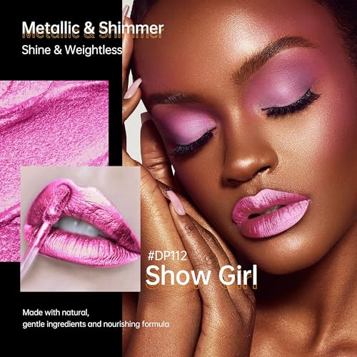 Image of Hot Pink Lipsticks for Women Metallic Glitter Lipstick Long Lasting