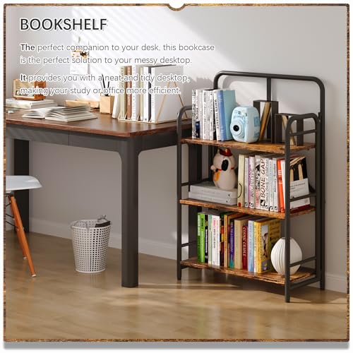 Image of 4NM No Assembly Folding Bookshelf, 3 Tiers Collapsible Book Shelves Open Industrial Foldable Storage Bookcase Shelf for Bedroom, Living Room, Home Office - Rustic Brown and Black