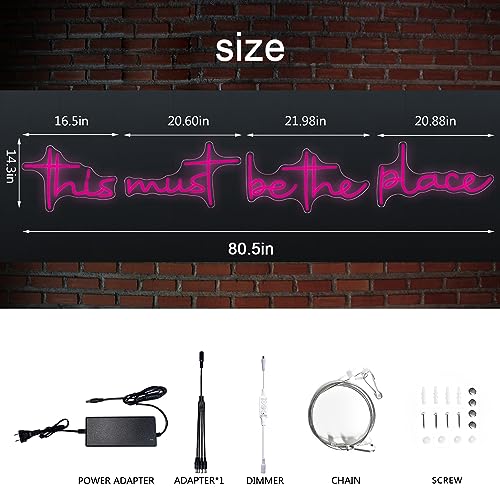 Image of This Must Be the Place Neon Signs 80.5 inch x 14.3 inch Pink LED Light Up Signs for Wall Decor | This Must Be The Place Sign for Bar Cafe Man Cave Anniversaries Wedding Backdrop