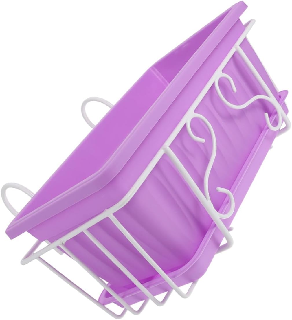 VANZACK Rectangular Hanging Vegetable Planter Pot with Tray for Garden Balcony Railing, Medium Purple Flower Pot with White Metal Frame, Windowsill Herb and Succulent Planting Container