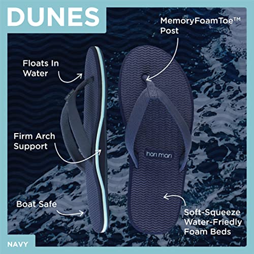 Image of Hari Mari Dunes Women's Rubber Flip Flops, Navy, Size 6 | Non-Slip, Water-Resistant, Memory Foam Straps, Arch Support