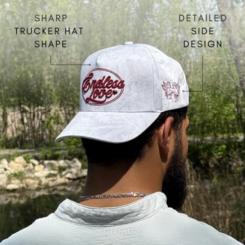 Image of Vintage Fashion Trucker Hat | Men & Women | Trendy Cute Retro Red Caps for Country & Western | Camo Fur Cotton | Snapback