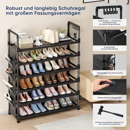 Mavivegue Schuhregal 6 Ebenen Metall mit Haken und Seitentasche – Ansicht 4