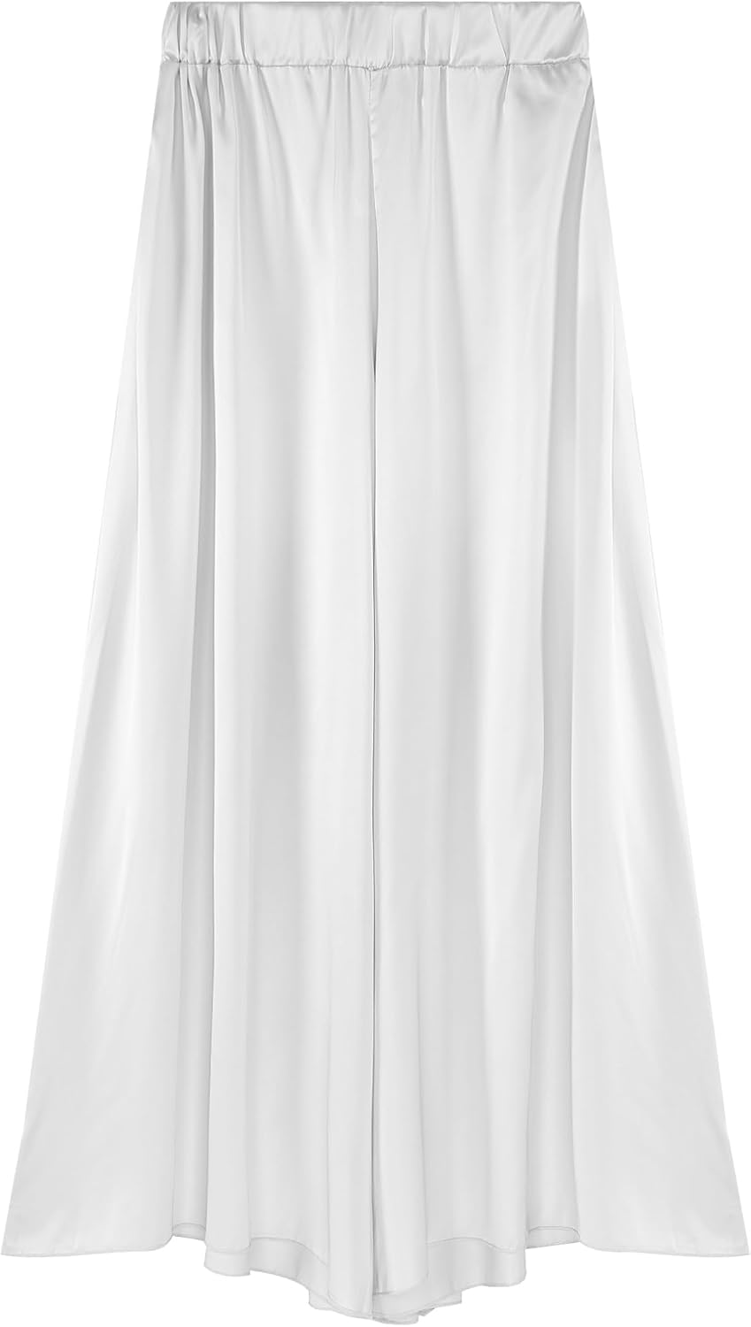FEESHOW Women's Smooth Satin Dance Pants High Waist Wide Leg Trousers Loose Casual Palazzo Pants
