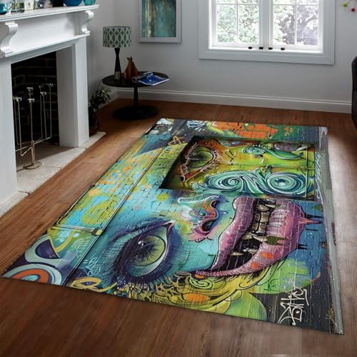 Tapis lavable 100x150cm graffiti moderne abstrait avec envers antidérapant pour studio - 3