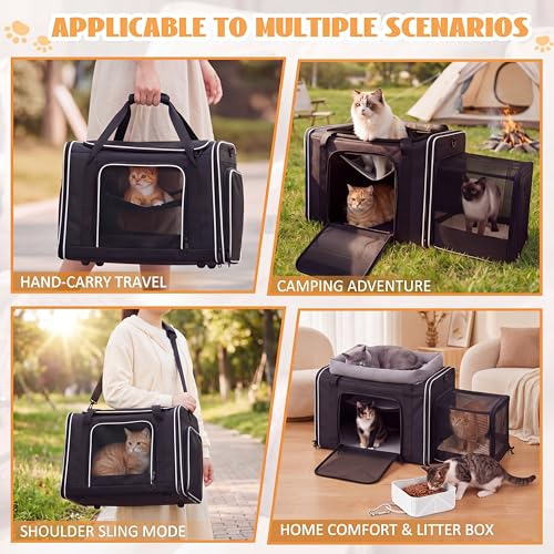 Image of Extra Large Cat Carrier with Built-in Litter Box for Car Travel & Road Trips, Expands to 36 inchx17 inchx17 inch, Soft-sided Foldable Travel Crate for 1-2 Large Cats, Multi-entry, Ventilated Mesh, Seat Belt Ready