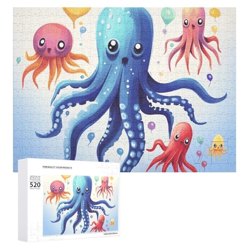 Rompecabezas de madera de pulpo y calamar, 520 piezas de diseño artístico para adultos