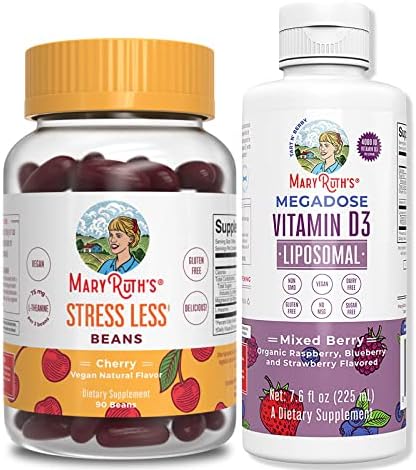 Stress Relief Vita-Beans for Adults & Megadose D3 Liposomal Bundle by MaryRuth’s| Magnesium Citrate & L-Theanine | Natural Calm, Relaxation, Stress and Mood Support | Immune Support