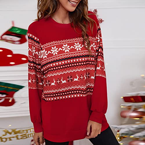 Vifaleno Moletom feminino de Natal rena Natal com decote em O para férias pulôveres de malha