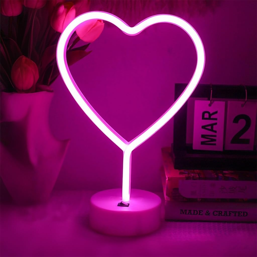 LOVE Heart Shaped Neon Night Light - USB/Battery Operated, Switch Control Desk Lamp for Bedroom Living Room Decor Gift ,Valentine's Day Wedding Party Decor Gifts for Women Friends Kids (Pink)