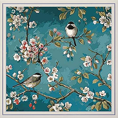 Maysurban Kits de Punto de Cruz Contado 11CT Kits Estampados de Punto de Cruz Hilo de Bordar con AlgodóN para Tejido de Punto de Cruz JZCS09 Fragancia Pájaros y Flores 45x45cm Cover