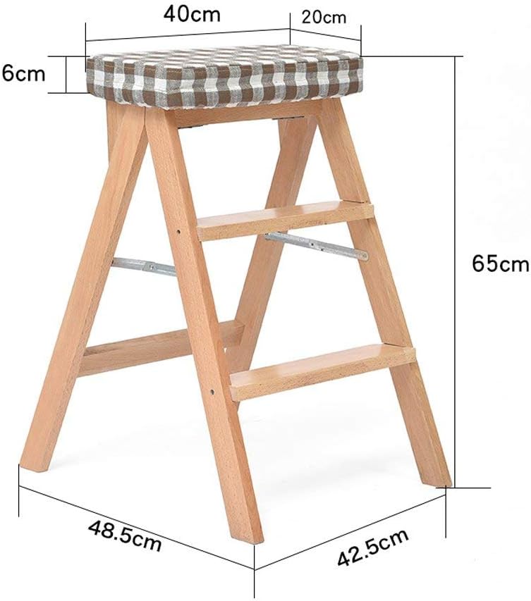 Folding Ladder Stool Solid Wood Stool Kitchen high Stool Creative Portable Home Adult Multi-Functional Chair Strong Solid/Removable (Color : W, Size : 42.5 * 48.5 * 65cm)