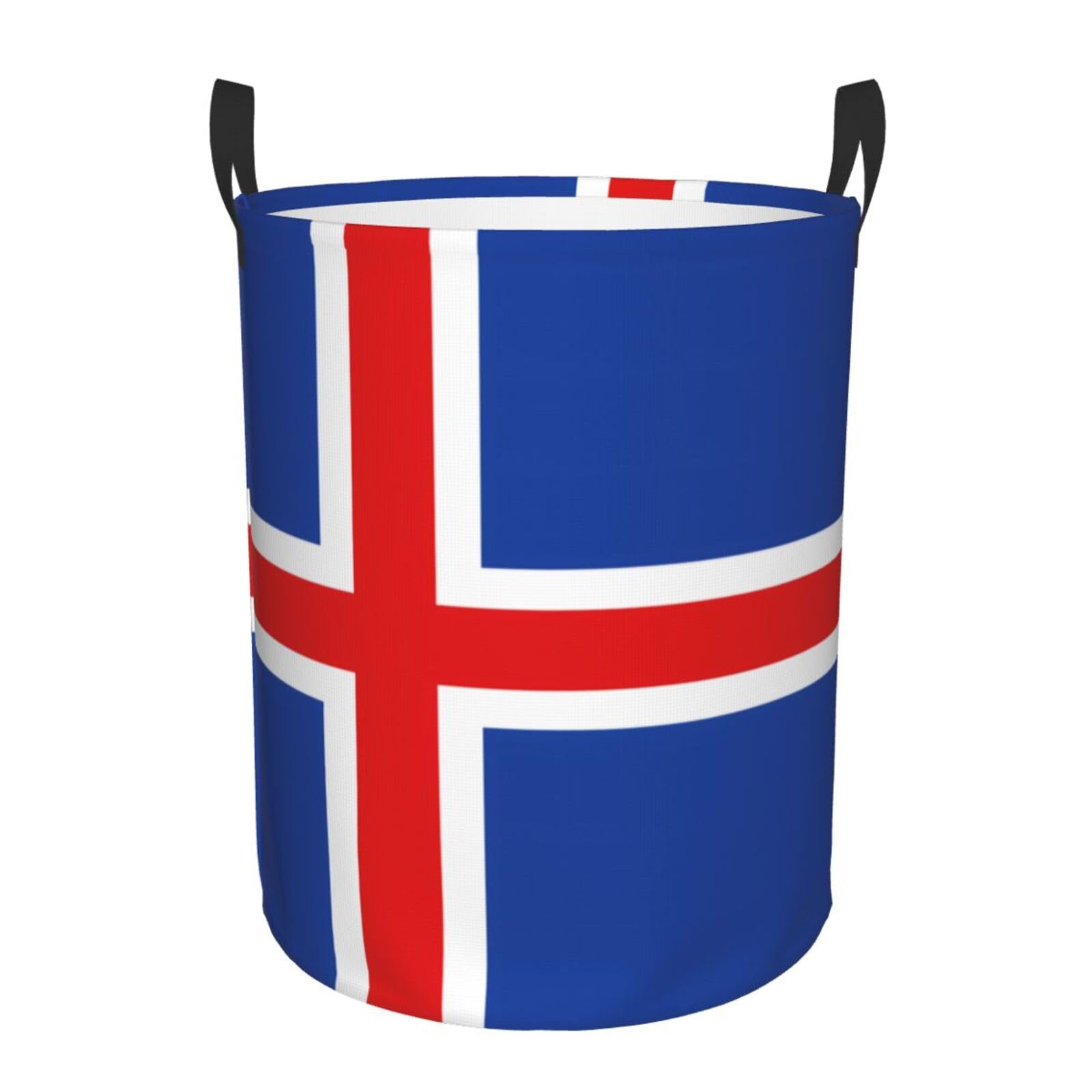 S Collapsible Flag of Iceland Print Circular Hamper Round