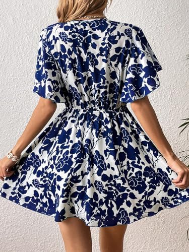Floerns Women's Allover Floral Print Flounce Short Sleeve V Neck A Line Short Dress2