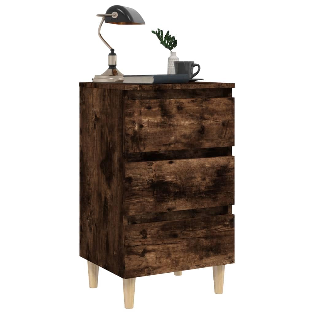 Stolik nocny z litego drewna dębowego dymu 40 x 35 x 69 cm, stolik nocny, stolik nocny, stylowy i funkcjonalny design, aby stylowo udekorować sypialnię