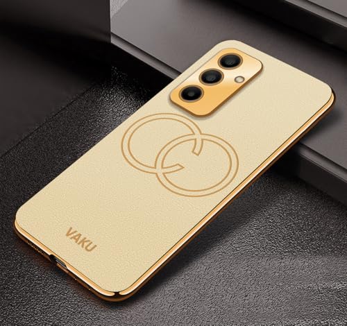Image of Vaku Luxos Skylar Back Cover for Samsung Galaxy M34 5G with Leather Pattern Gold Electroplated Soft TPU Cover Shockproof Protective Case- Gold