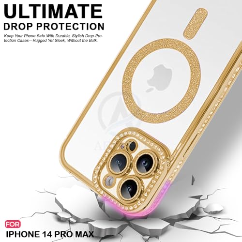 Image of AESTMO Back Cover for iPhone 14 Pro Max Compatible with MagSafe | Diamond Glitter Case | Luxury Bling Rhinestone Soft Clear TPU Bumper | Camera Lens Protection Cover for iPhone 14 Pro Max (Gold)